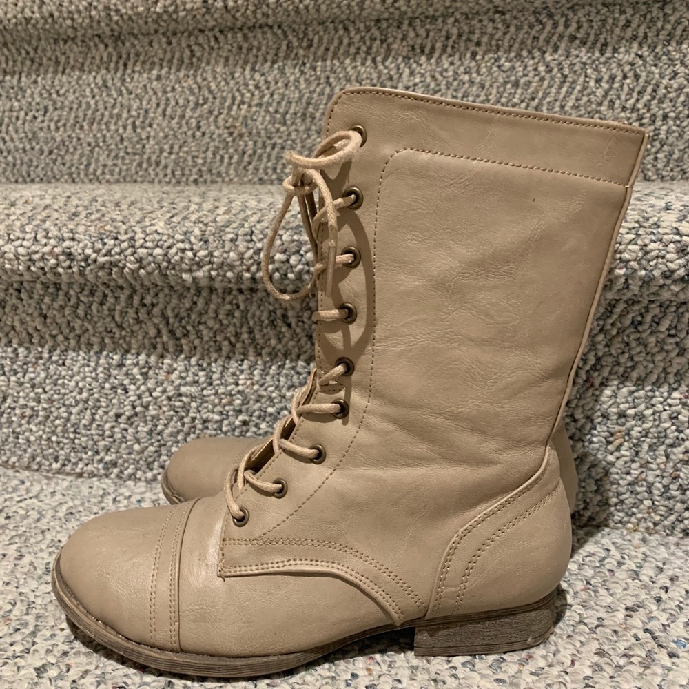 Tan Laced Up Combat Boots